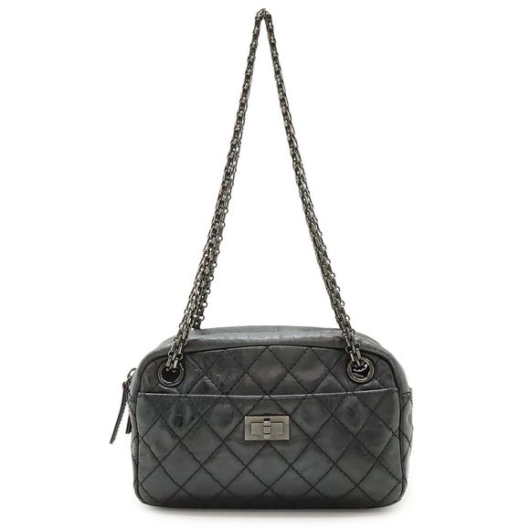 Chanel 255 Matelasse Chain Bag Shoulder Bag Pochette Diagonal Leather Metallic - Picture 1 of 9